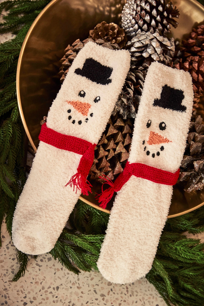 PJ Salvage Snowman Fun Socks - White