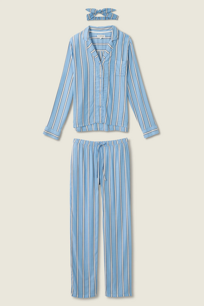 PJ Salvage Stripe Hype 3 Piece Pajama Set - Periwinkle