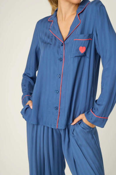PJ Salvage La Rose Tonal Striped 2 Piece Pajama Set - Harbor