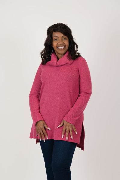 Pure Essence Cowl Neck Sweater Knit Tunic - Pink