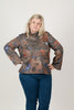 Image of Pure Essence Shimmer Knit Abstract Print Cowl Neck Top - Multicolor