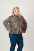 Image of Pure Essence Shimmer Knit Abstract Print Cowl Neck Top - Multicolor