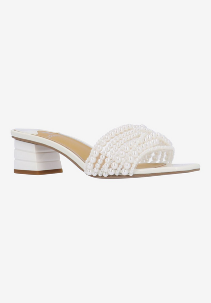 J. Reneé Purla Embellished Block Heel Slide - Clear/White