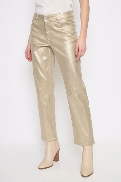 Picadilly Metallic Foil Print Straight Leg Jeans - Almond Cream Multi