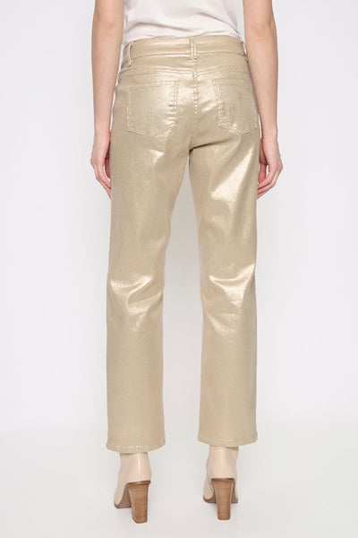 Picadilly Metallic Foil Print Straight Leg Jeans - Almond Cream Multi