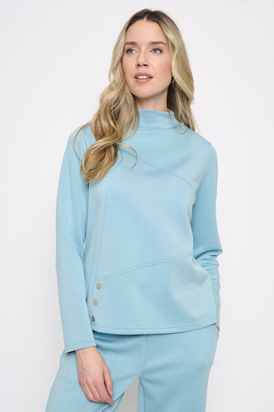 Picadilly Funnel Neck Multi Seam Top - Stone Blue