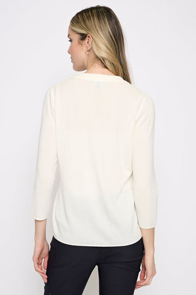 Picadilly Johnny Collar Sweater Top with Metal Buttons - Off White