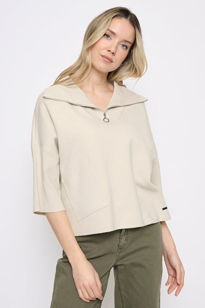 Picadilly Half Zip Sweater Top with Pockets - Sandshell