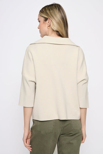Picadilly Half Zip Sweater Top with Pockets - Sandshell
