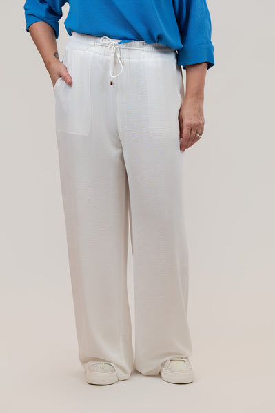 Pure Essence Lightweight Wide Leg Drawstring Pant - Ivory