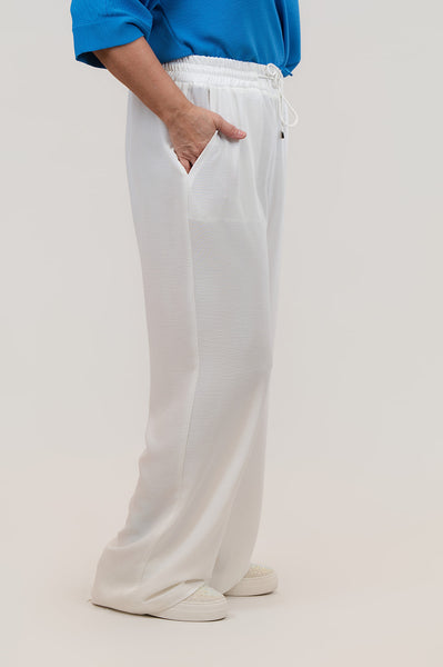 Pure Essence Lightweight Wide Leg Drawstring Pant - Ivory