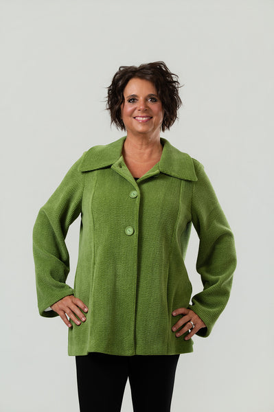Pure Essence Wide Collar Corduroy Swing Jacket - Moss
