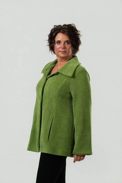 Pure Essence Wide Collar Corduroy Swing Jacket - Moss