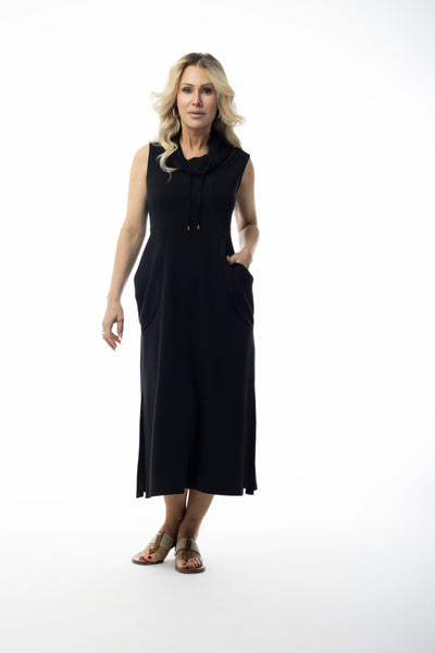 Pure Essence Sleeveless Cowl Neck Lightweight Knit Midi Dress - Black
