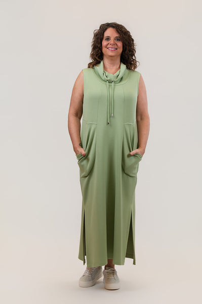 Pure Essence Sleeveless Cowl Neck Lightweight Knit Midi Dress - Sage Green