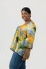 Image of Pure Essence Abstract Print Wide Sleeve V-Neck Top - Sunset Coast Multicolor