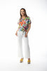 Image of Pure Essence Tropical Leaf Print Short Sleeve Side Tie Top - White/Multicolor
