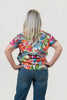 Image of Pure Essence Tropical Leaf Print Short Sleeve Side Tie Top - White/Multicolor