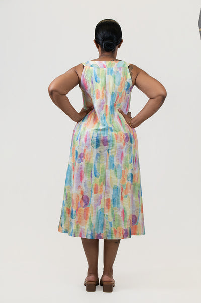 Pure Essence Textured Print A-Line Halter Dress - Pastel Multicolor