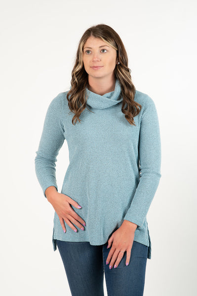 Pure Essence Cowl Neck Sweater Knit Tunic - Blue