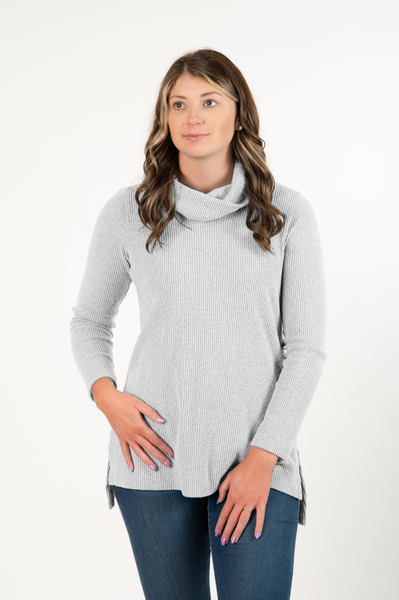 Pure Essence Cowl Neck Sweater Knit Tunic - Silver