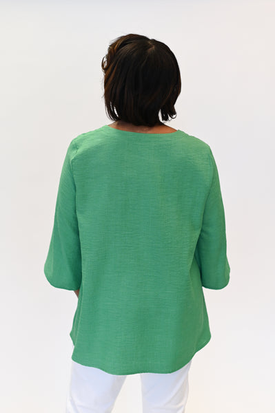 Pure Essence V-Neck Wide Sleeve Top - Kelly Green