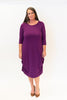 Image of Pure Essence 3/4 Sleeve Adjustable Ruched Hemline Bamboo Jersey Knit Dress - Grape