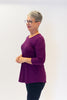 Image of Pure Essence 3/4 Sleeve Bamboo Jersey Knit Crew Neck Top - Grape