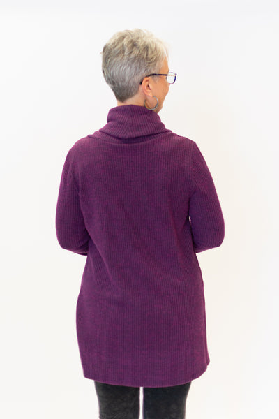 Pure Essence Cowl Neck Sweater Knit Tunic - Grape
