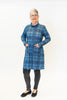 Image of Pure Essence Plaid Cowl Neck Tunic Dress with Pockets - Denim Blue