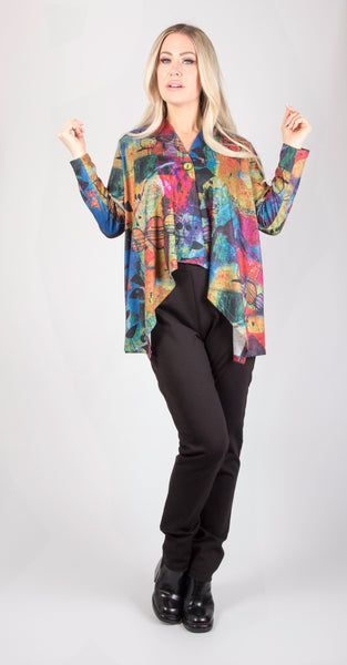 Pure Essence Abstract Print Hi/Low One Button Jacket - Multicolor