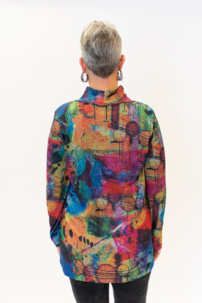 Pure Essence Abstract Print Envelope Collar Tunic - Multicolor