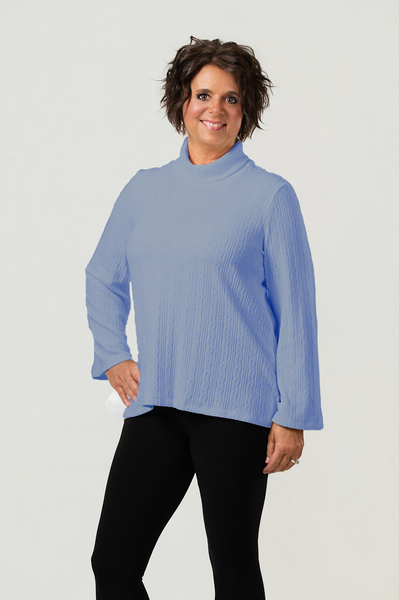 Pure Essence Cable Knit Cowl Neck Top - Blue