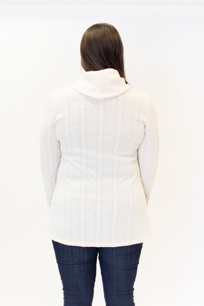 Pure Essence Cable Knit Cowl Neck Tunic - Ivory