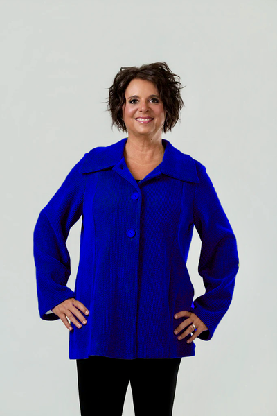 Pure Essence Wide Collar Corduroy Swing Jacket - Baltic Blue
