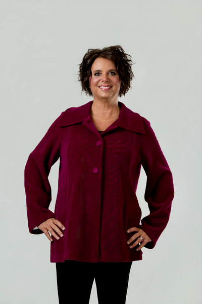Pure Essence Wide Collar Corduroy Swing Jacket - Garnet