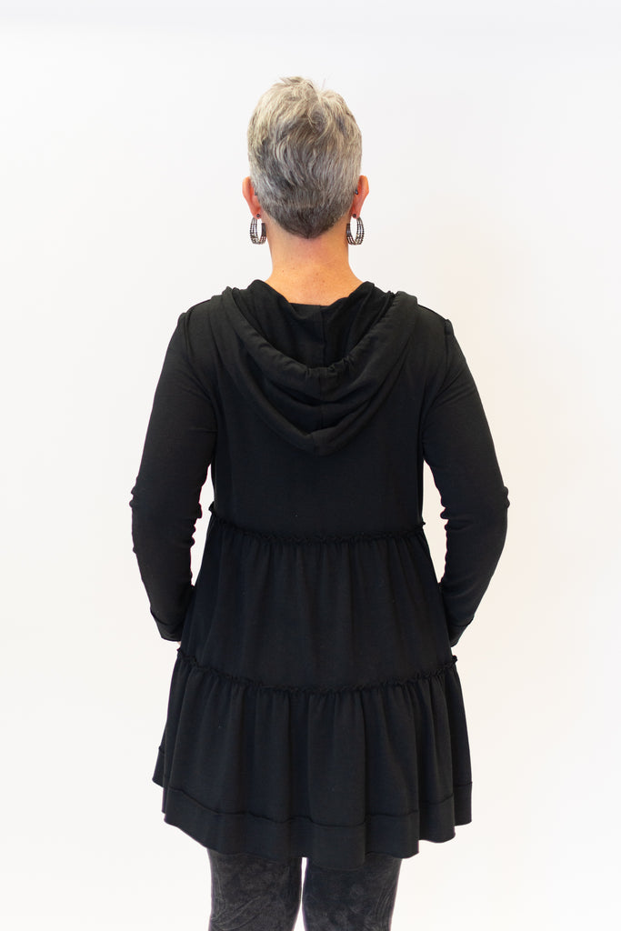 Pure Essence Hooded Zip Front Bamboo Terry Tunic Dress - Black *Take an EXTRA 1/2 Off*