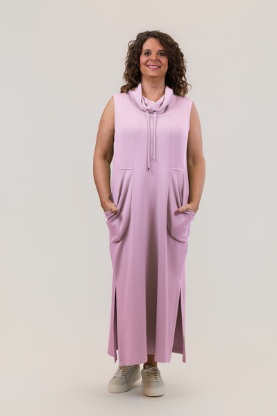 Pure Essence Sleeveless Cowl Neck Lightweight Knit Midi Dress - Pink