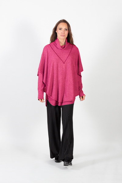 Pure Essence Two Piece Cowl Neck Sweater Knit Poncho Top - Pink