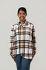 Image of Pure Essence Plaid Tab Collar Overlay Tunic - Mocha/Multicolor
