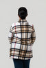 Image of Pure Essence Plaid Tab Collar Overlay Tunic - Mocha/Multicolor