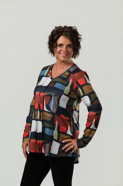 Pure Essence Abstract Print V-Neck Tunic - Multi