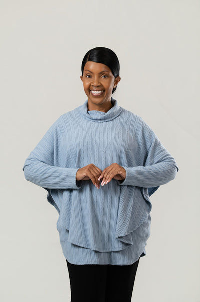 Pure Essence Cable Knit Poncho Two Piece Set - Blue