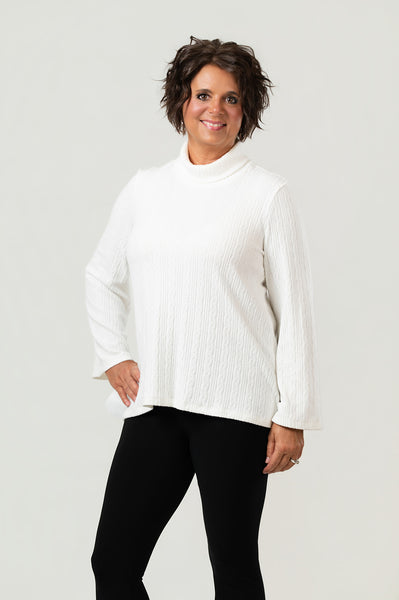Pure Essence Cable Knit Cowl Neck Top - Ivory