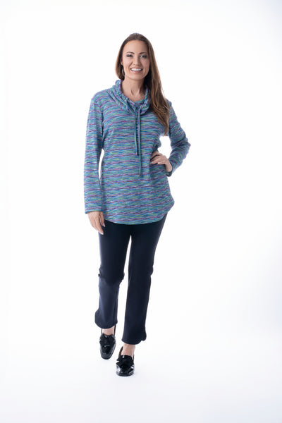 Pure Essence Drawstring Cowl Neck Tunic - Paris Blue