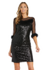 Image of RM Richards Feather Trim Sequined Dress - Black