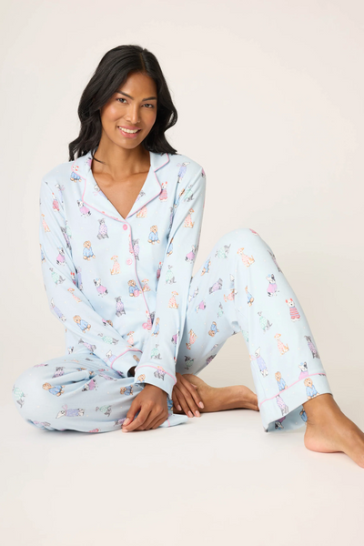 PJ Salvage Doggone Cold Dog Print Pointelle PJ Set - Blue Haze