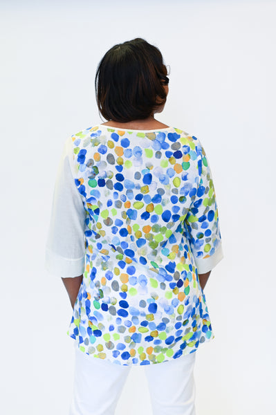 Radzoli Dot Print 3/4 Sleeve Top - Blue/Lime/Multicolor *Take 25% Off*