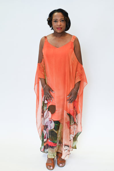Radzoli Sleeveless Overlay Dress - Orange/Multicolor *Take 25% Off*
