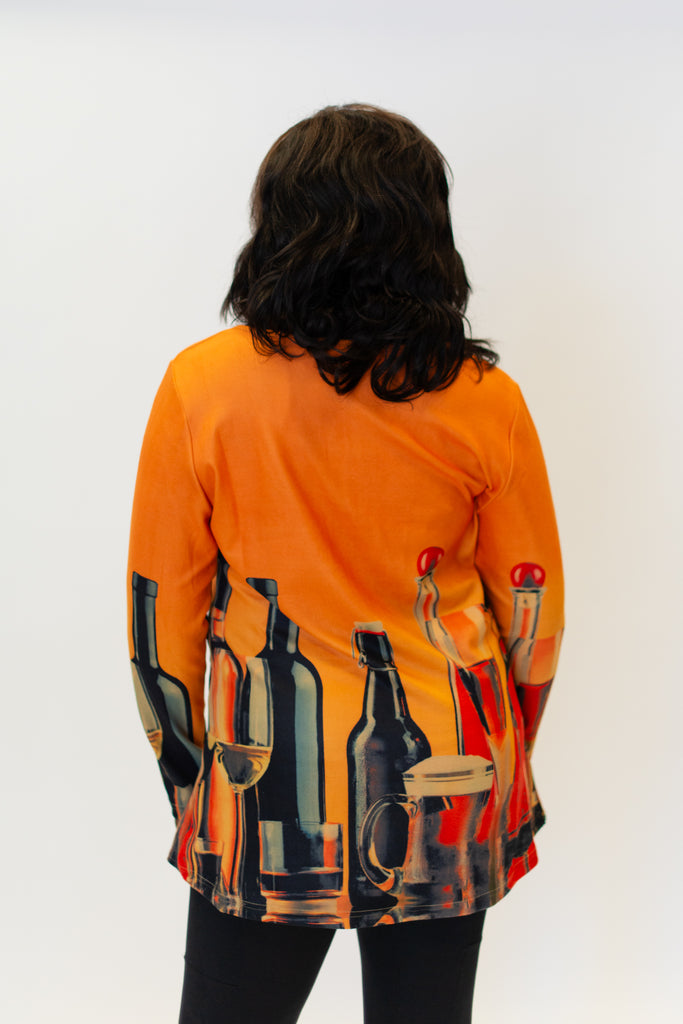 Radzoli Wine Bottle Print Tunic - Orange/Multicolor